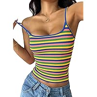 Milumia Women Casual Rainbow Striped Ribbed Knit Cami Top Milumia Women Casual Rainbow Striped Ribbed Knit Cami Top