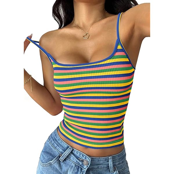 SOLY HUX Women's Striped Lace Trim Cami Crop Top Button Front