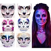 Kotbs Halloween Skeleton Face Gems - 6 Pack Skull Face Jewels Rhinestone | Full Face Coverage Halloween Makeup Accessories - Ideal for Day of the Dead, Cosplay & Festivals