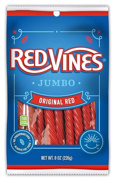 RED VINES JUMBO LICORICE, ORIGINAL RED FLAVOR, 8OZ...