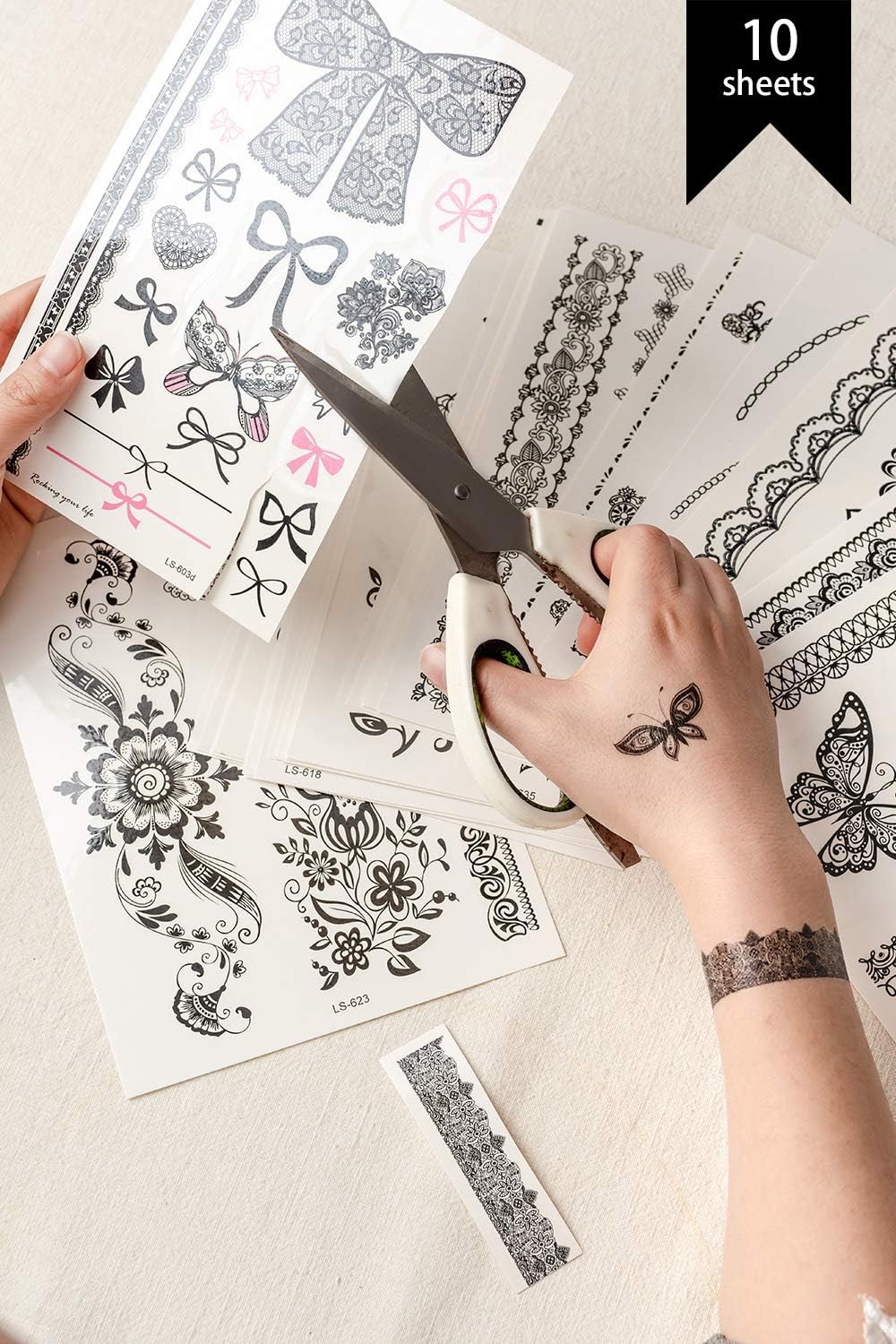 Calculs Sexy Lace Tattoos for Women Costume Temporary Tattoos Black Lace Garter for Bride Waterproof 21x15 cm 10 sheets