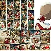 30pcs Vintage Christmas Greeting Cards, Santa and Christmas Reprint Antique Postcard Set, Retro Blank Christmas Greetings for Friends and Family
