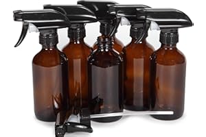 Vivaplex, 6, Large, 8 oz, Empty, Amber Glass Spray Bottles with Black Trigger Sprayers