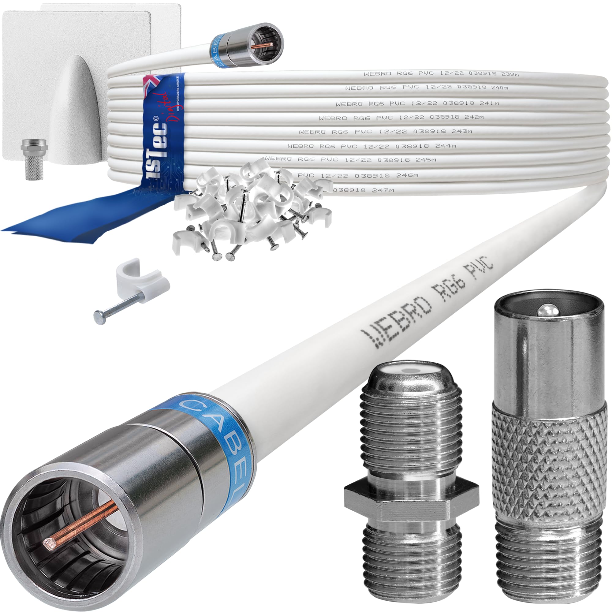 1STec 15m White Virgin Media Quick Fit Male Push On or Over Female F-connector Technetix Isolator IEC Webro Extension Cable for V6 TIVO Set Top Box VIVID Fibre Super Hub Broadband Modems to 15 Metre