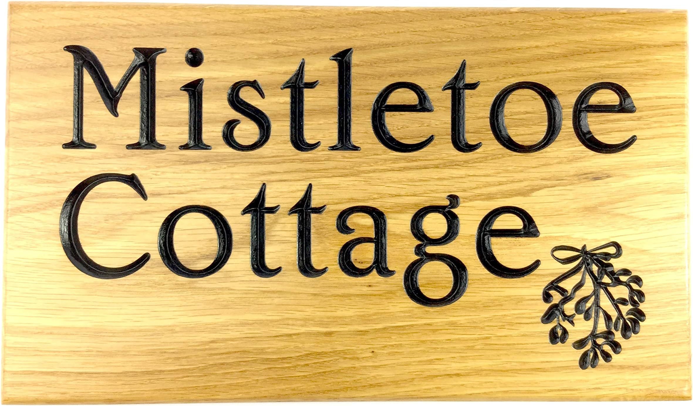 Personalised customisable sign with bespoke text optional mistletoe image 38x22cm large hand finished modern solid oak engraved wooden house name garden gate shed number street door plaque