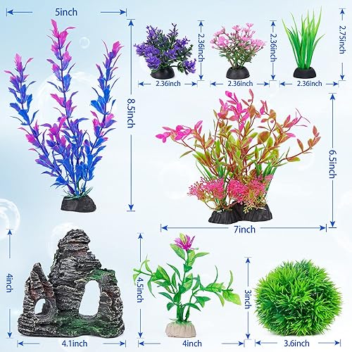 Ameliade Aquarium Artificial Plastic Plants Decorations and Rock Cave Decor  Set Goldfish Betta Fish Tank Acces