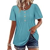 Womens Tops Dressy Casual Blouses Short Sleeve Shirts Plus Size Fashion Clothing Spring Summer Outfits Button Pleated Front