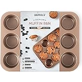 HAPPIELS Non Toxic Nonstick 12 Cup Muffin Pan | PFOA BPA free Nontoxic Cupcake Tin | Best Non Stick Muffin Pans | Muffin tins | Cupcakes Tray | Carbon Steel Bakeware Mold Trays
