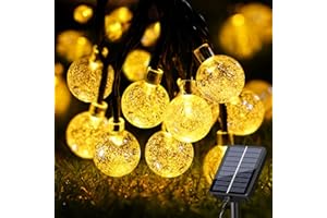 YUNJAYI Solar String Lights Outdoor - 36FT 60LED 8 Modes Crystal Globe Outdoor Lights Solar Powered with 1200mAh, IP65 Waterp