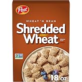 Post Wheat n Bran&reg; Shredded Wheat Breakfast Cereal, 18 oz Box | High Fiber Cereal With Light, Crispy Wheat Pieces Made From Wheat And Bran For A Wholesome Taste, Kosher
