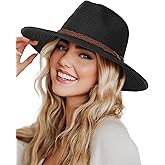 FURTALK Sun Hats for Women Summer Wide Brim UV UPF 80+ Panama Fedora Foldable Packable Straw Beach Hat