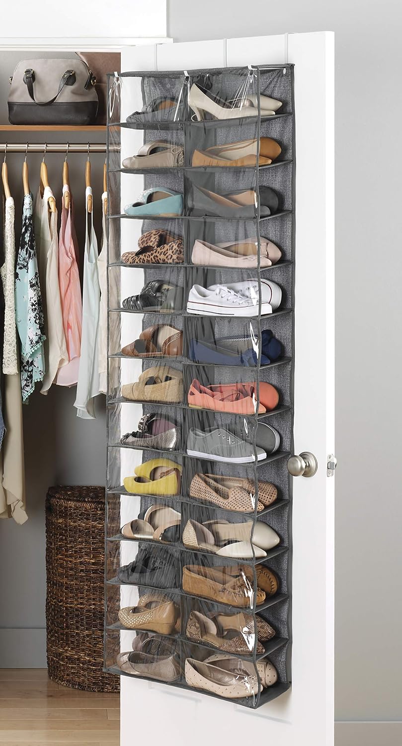 over the door shoe rack on Amazon Com Whitmor Over The Door Shoe Shelves 26 Sections Crosshatch Gray Home Kitchen
