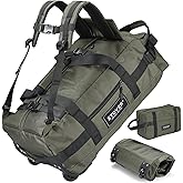 STOVER 45L Carry-On Rolling Duffel Bag with Wheels, Medium Durable Travel Duffle w/Toiletry Bag, Heavy-Duty, Packable, Foldable with Shoulder Straps- Use as Luggage or Backpack, Men/Women (Green)