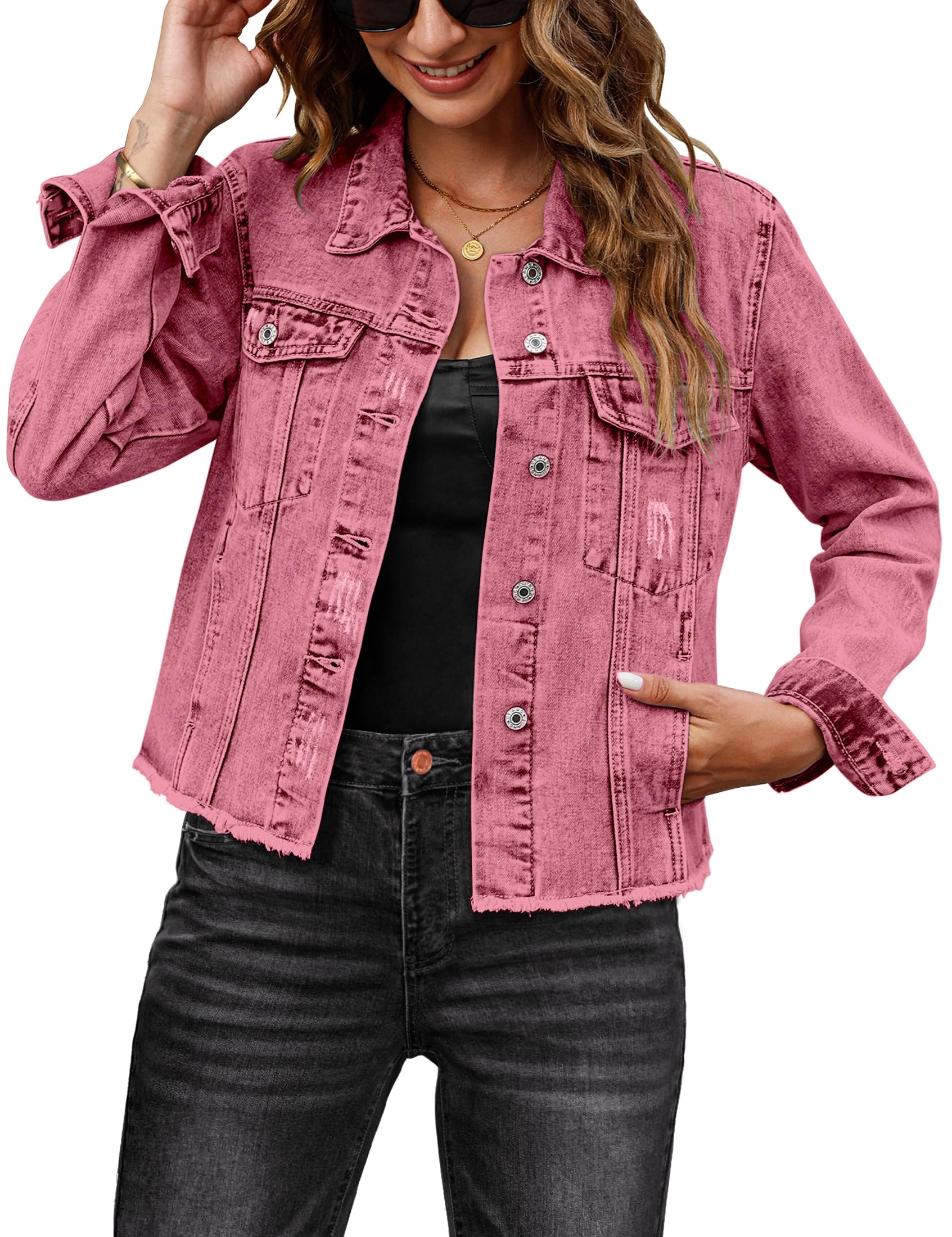 luvamia Denim Shirt Women Womens Light Jacket Jean Outfit Oversized Jean Jacket for Women Fall Jackets Brick Red Large Fits Size 12 Size 14 Image