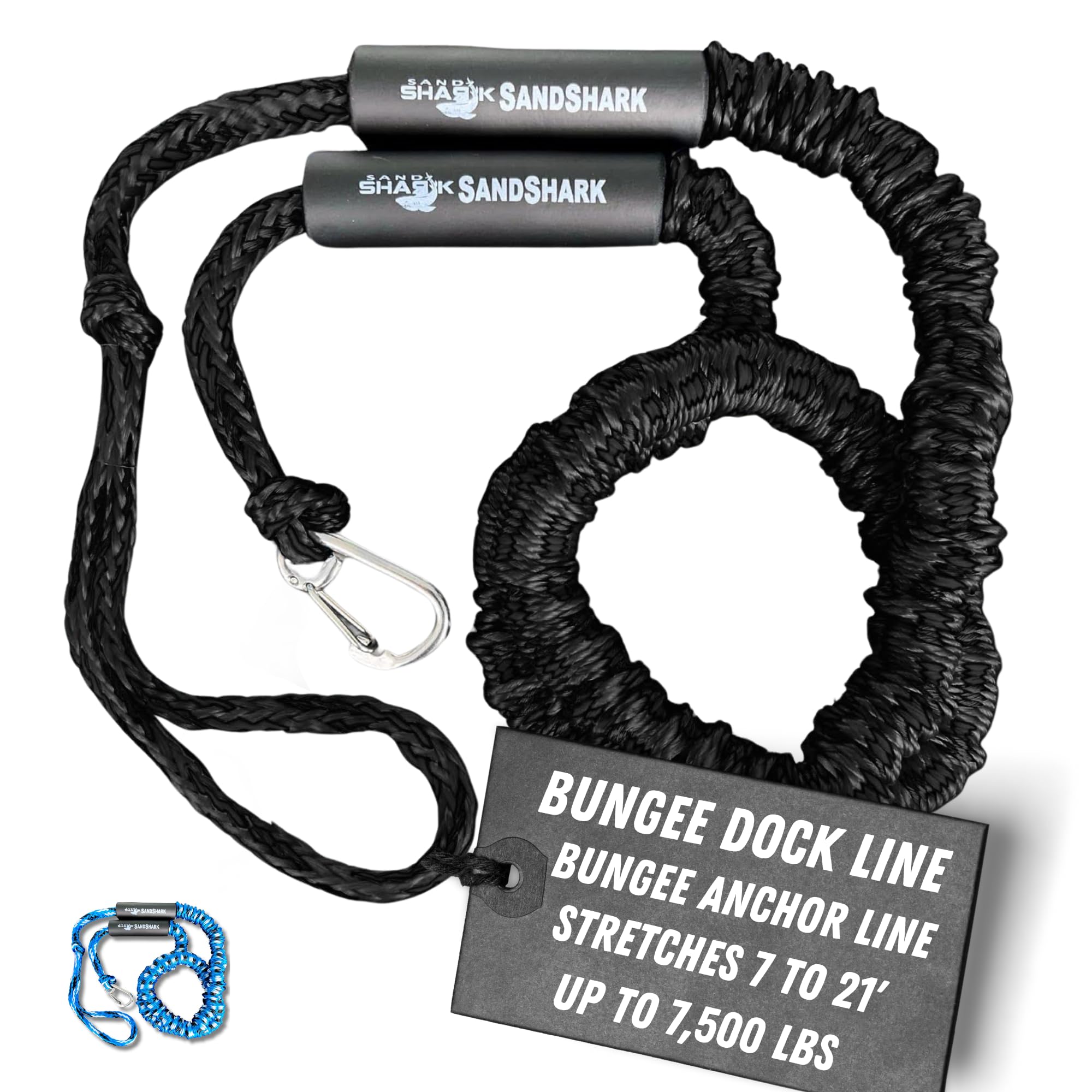 Photo 1 of SandShark 7-21ft Premium Anchor Bungee Dock Line. Boat Accessories Bungee Anchor Line Absorbs Shock to Anchors and Docks w/Stainless Steel Clip. Designed for SandShark Anchor., 7-21 Blue