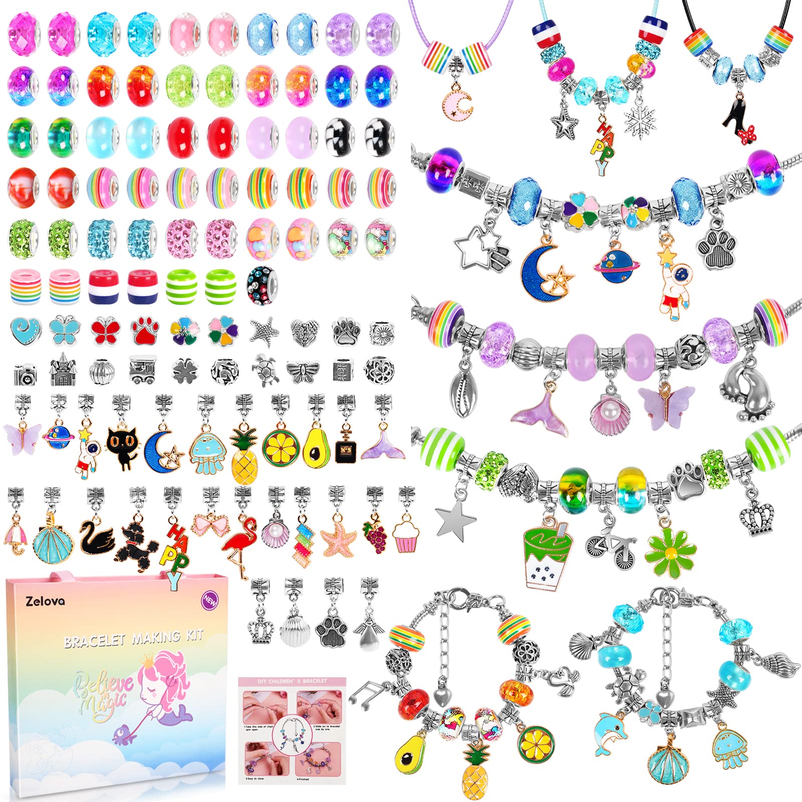Zelova Bracelet Making Kit for Girls Gifts 6 Years Old, 150 Pieces Kid Jewellery Making Kits Ages 6-8, Birthday Gift Ideal Crafts for Girls Ages 8-12