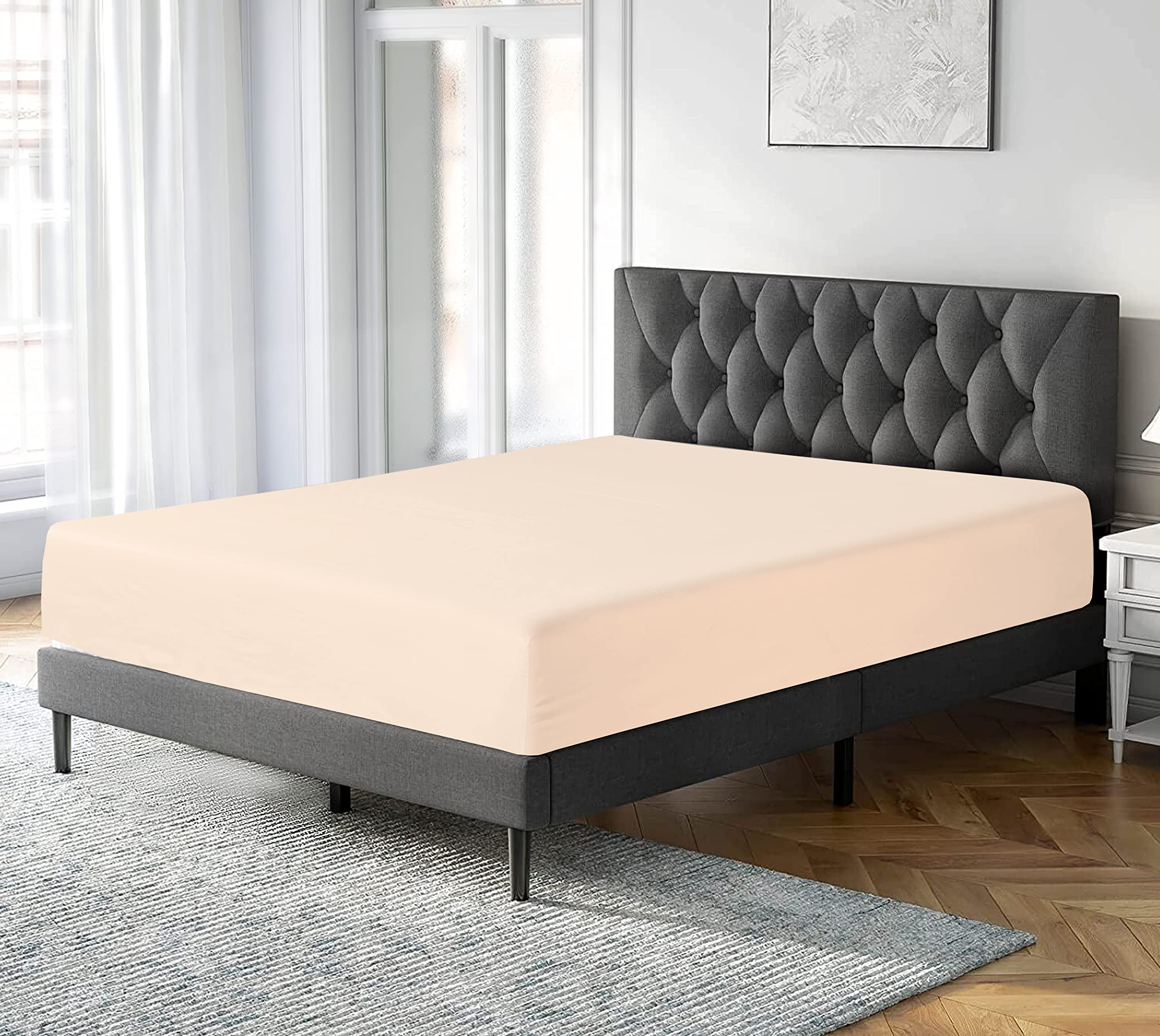 300 Thread Count 100% Pure Egyptian Cotton Bedding Fitted Sheets Stretches Up to 28cm Deep (Mocha, Single: 90x190cm)