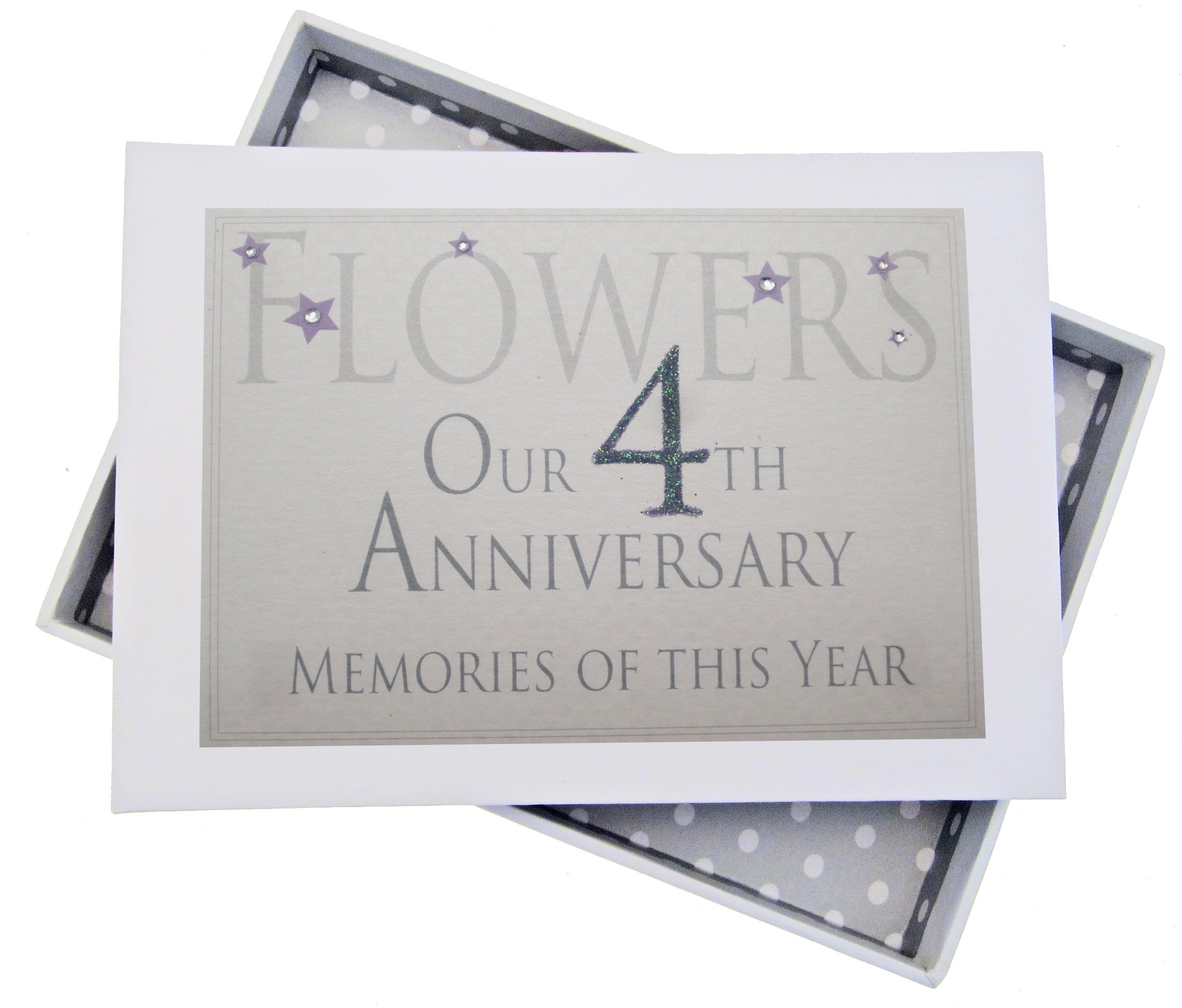 White Cotton Cards 4th Flowers Anniversary Memories of This Year, Tiny Album, Glitter & Words, Wood, 12.5x17.5x2.5 cm