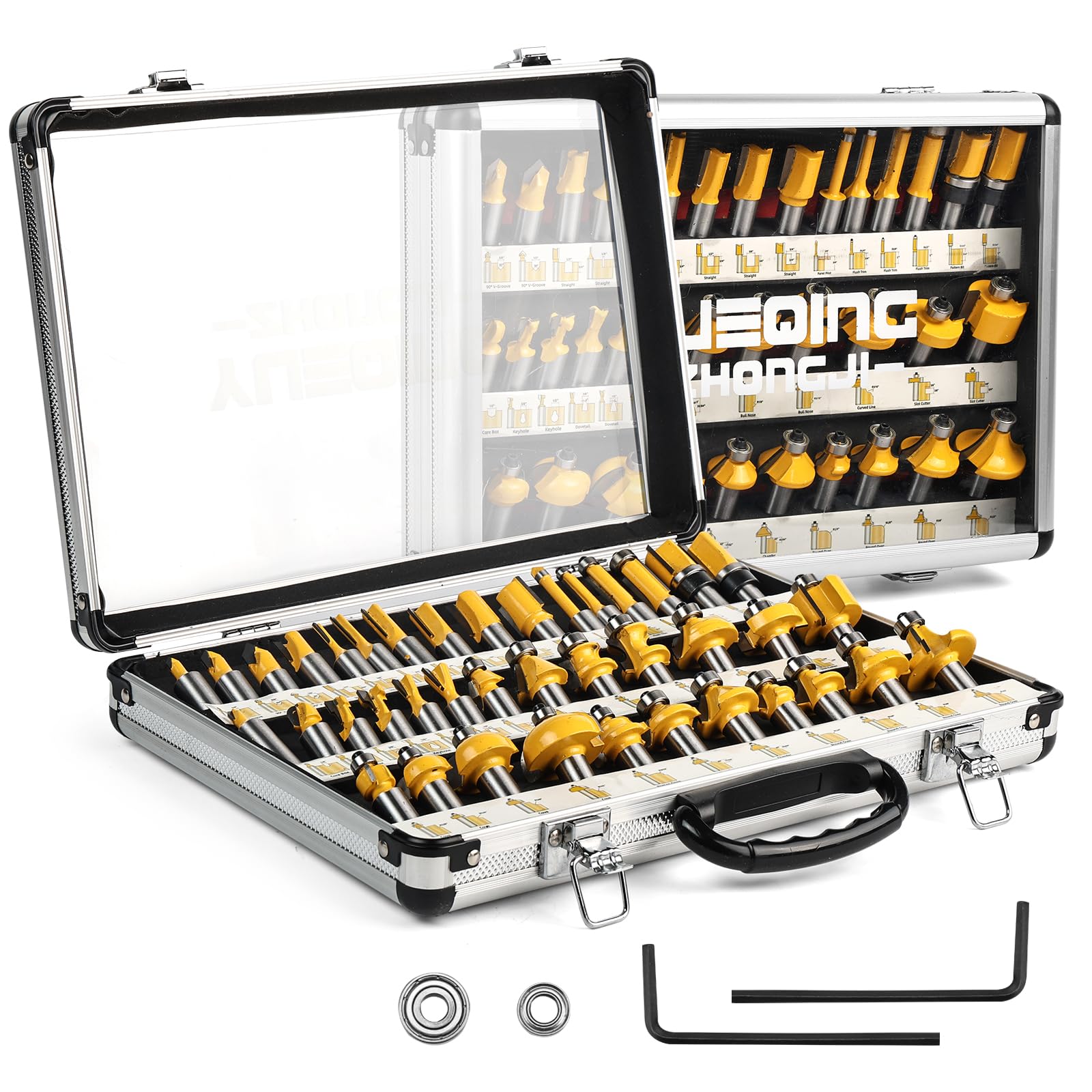 Yueqing Zhongji Router Bit Set of 40 Pieces Router bits 1/2 Inch Shank-12.7MM Shank 40pcs Expert Router Bit Kit C3 Alloy Blade Router bits for Precision Carving and Versatile Applications