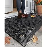 Color&Geometry Super Heavyweight TPE Stormproof Welcome Mat Outdoor, Eco-Friendly Materials Odor-Free Door Mat with Connectors & Non-Slip, All Weather Outside Entrance Barefoot Friendly, 17"x29" Black