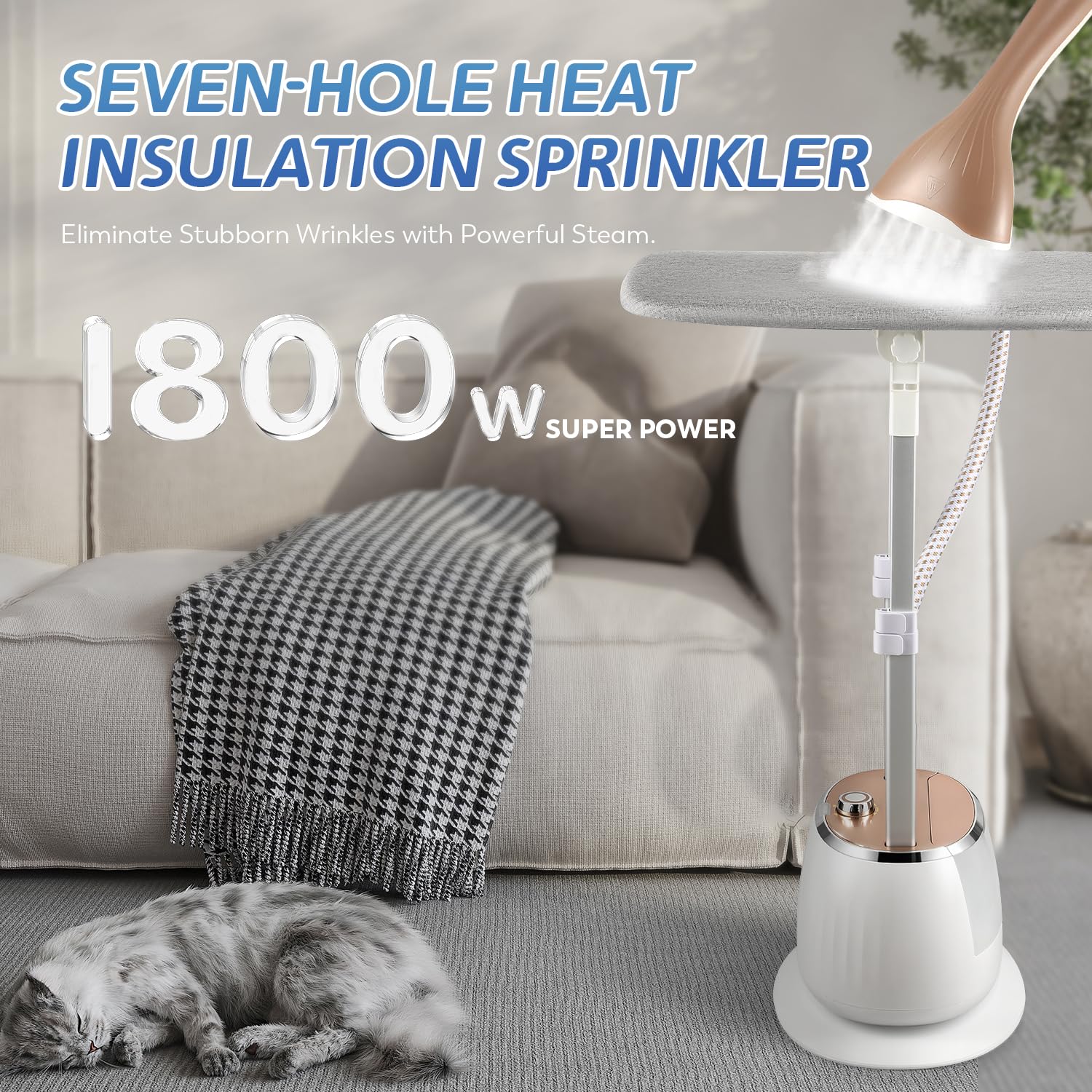 Hapyvergo Garment Steamer for Clothes Standing, 1800w Strong Power with 54 fl.oz Water Tank for 1 Hour Continuous Steaming, Flat Hanging Diagonal Ironing in 10 Level Steam Adjustment