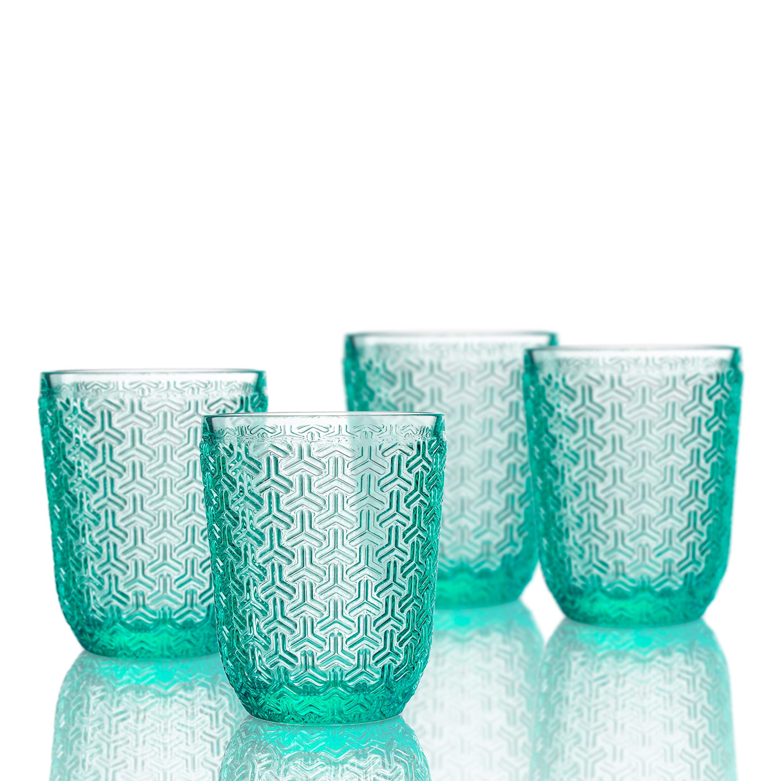 Elle Decor Bistro Key 4 Pc Set Old Fashion Green-Glass Elegant Barware and Drinkware, Dishwasher Safe, 4 Count (Pack of 1)