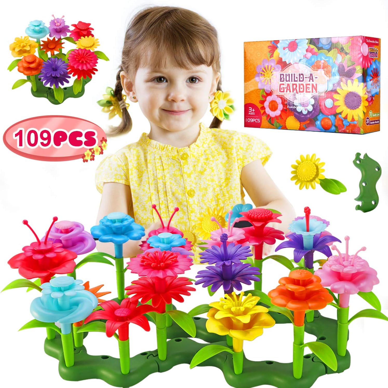 TURN RAISE Flower Garden Building Toys for Girls,109 Pcs Garden Bouquet Blocks,Creative Educational Stem Toys for for Preschool Children Age 3 4 5 6 7 Year Old (Style-2)