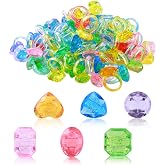 PASEMM 100Pcs Gem Rings Toys for Kids, Bulk Toys Diamond Ring Party Favors for Toddlers, Colorful Princess Ring Dress Up Accessories for Carnival Prizes,Goodie Bag Stuffers,Pinata Fillers,Birthday