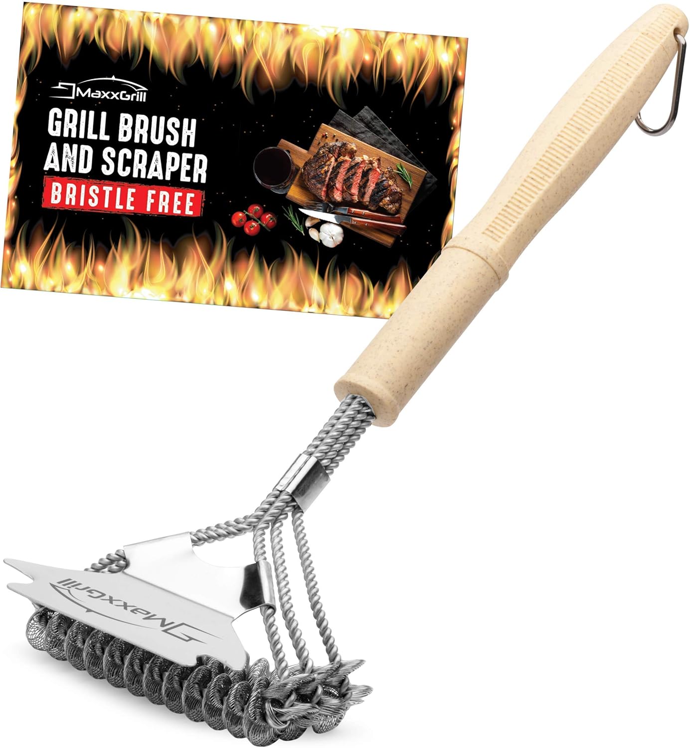 MaxxGrill Grill Brush and Scraper - Bristle Free - Safe BBQ Cleaning Brush for All Grill Types - Ideal for Gas Grill - Weber Grill Accessories Rescue Cleaner