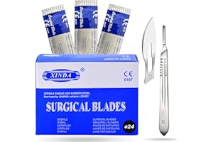 VISION TEK MED Pack of 100 Blades #24, Scalpel Blades for Knife Scalpel, High Carbon Steel Dermablade Blades. Individually Wrapped, Sterile + Free 1 Handle #4