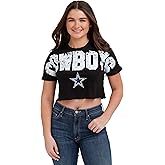 FOCO NFL Womens NFL Team Logo Ladies Fashion Distressed Wordmark Petite Size Crop Top Shirt