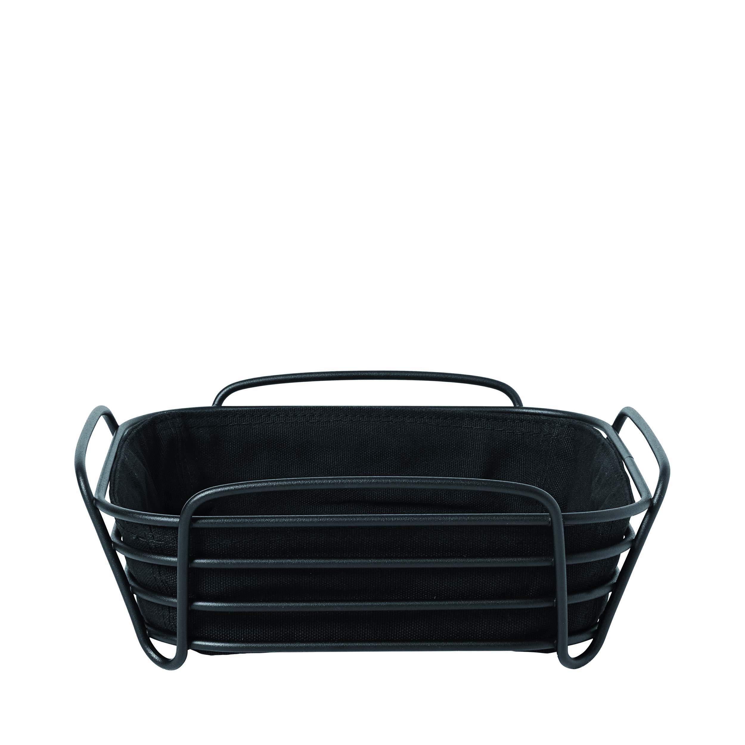 blomus - Delara 63872 Bread Basket L made of powder-coated steel, black, cotton fabric bag, trendy and modern design, versatile, exclusive look (H x W x D: 9.5 x 25.5 cm, 63872)