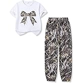 Afsmlys Tween Girl Clothes 2 Piece Outfit Summer Short Sleeve Top + Jogger Pants Spring Fall Clothing Set Size 7-14 Years