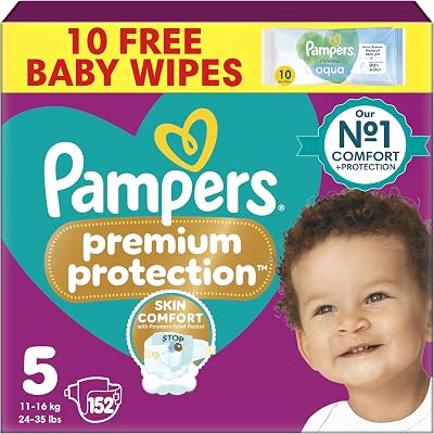 Pampers Premium Protection Size 5 Nappies 152 + Wipes 1 Pack 10