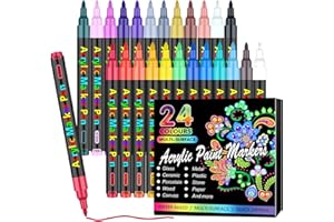 RESTLY Acrylic Paint Pens, 24 Colors Acrylic Paint Marker, 0.7mm Extra Fine Acrylic Paint Pens for Canvas, Rock Painting, Wood, Glass, Metal, Ceramic, Stone, DIY Crafts & Art Supplies