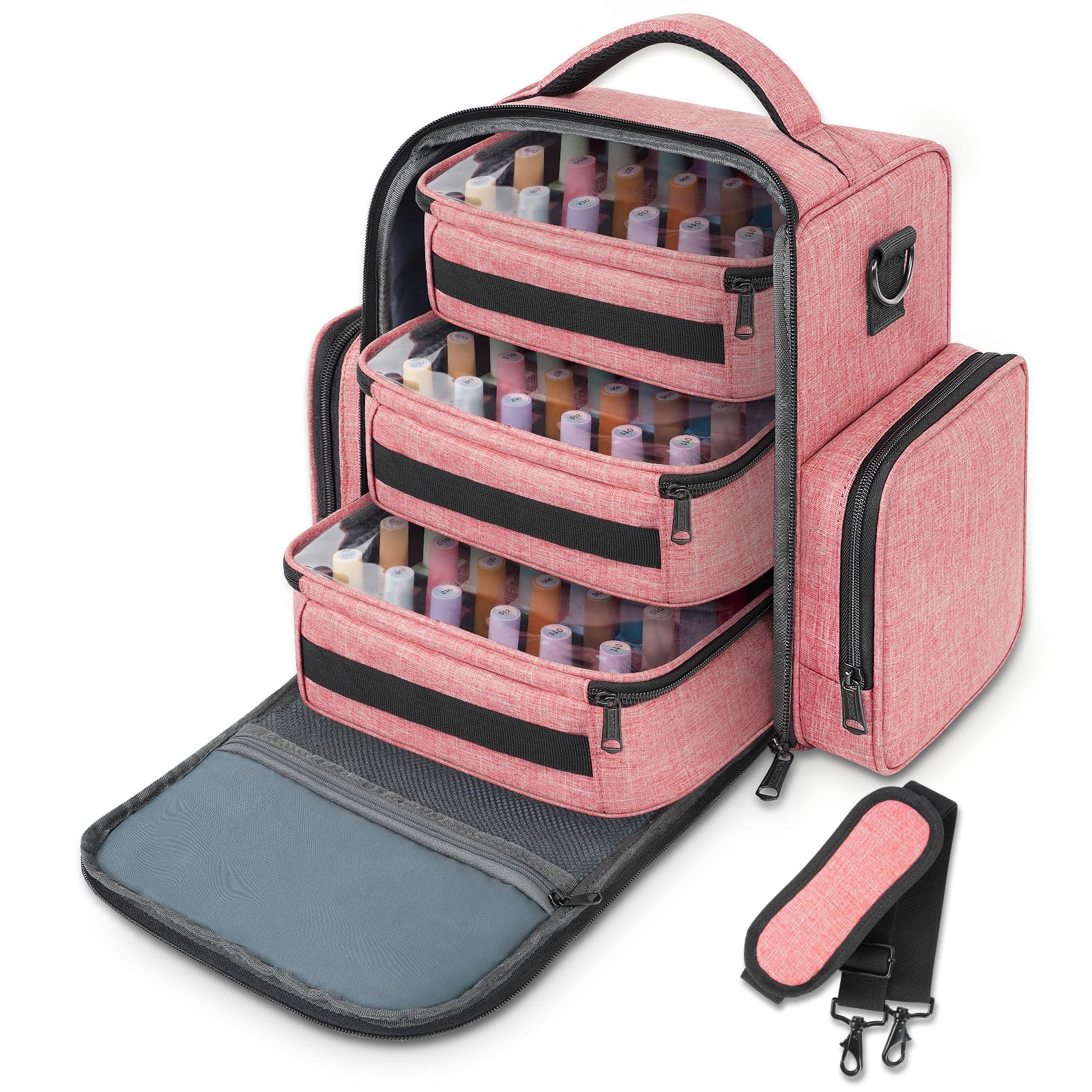 YOREPEK Nail Polish Organizer Holds 72 Bottles (15ml-0.5 fl.oz) Large Nail Polish Carrying Case with 3 Removable Pouches and 4 Zippered Pockets for Manicure Tools, Supplies, Nail Lamp, Gift for Women Image