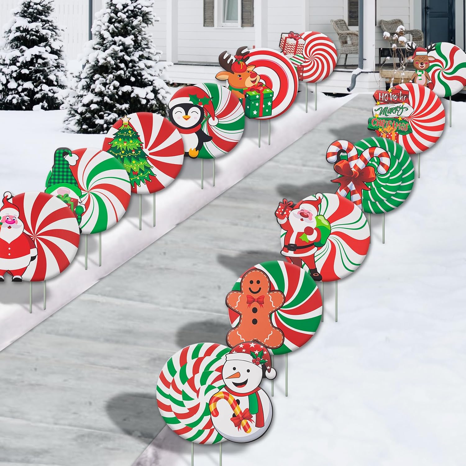 Yard Signs - 12 PCS Christmas Outdoor Yard Signs Christmas Walkway Decorations Outdoor Yard with Stakes Christmas Outside Yard Ornaments Peppermint Corrugated Xmas Yard Decorations Candy Garden Sign Waterproof and Double Printed
