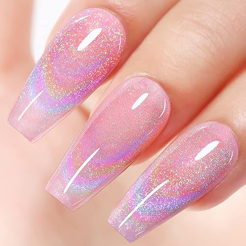 AILLSA Cat Eye Gel Nail Polish Rainbow Glitter Gel Top Coat Nail