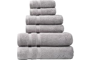 SOFE HOME AND LIVING SOFE H&L | Olea Luxury Turkish Cotton Bath Towels Set of 6 : 2 Bath Towels 2 Hand Towels 2 Wash Cloths Cool Gray | Thick, Premium, Soft, Durable, Absorbent - Hotel Quality Towel Sets for Bathroom