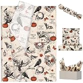 JarThenaAMCS 60 Pcs Halloween Tissue Paper Retro Gothic Skull Crow Pumpkin Wrapping Paper Decorative Art Tissue for Home Party Trick or Treat DIY Crafts, 14 x 20 Inch