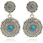 Western Turquoise Earrings for Women Bohemian Vintage Turquoise Geometric Ethnic Teardrop Earrings Statement Western Country Jewelry