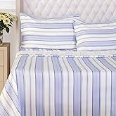 THE ART BOX Twin Sheet Set - Luxury 400 Thread Count, 100% Cotton Deep Pocket Twin Sheets with All Around Elastic, Snug Fit, Hotel Quality Bedding Set - Blue Stripes