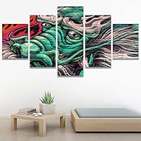 SIGNWIN 5 Panel Canvas Wall Art Decorative Elements Graffiti & Street Art Mixed Media Multicolor Patterns Whimsical for Home Decorations Ready to Hang - 60