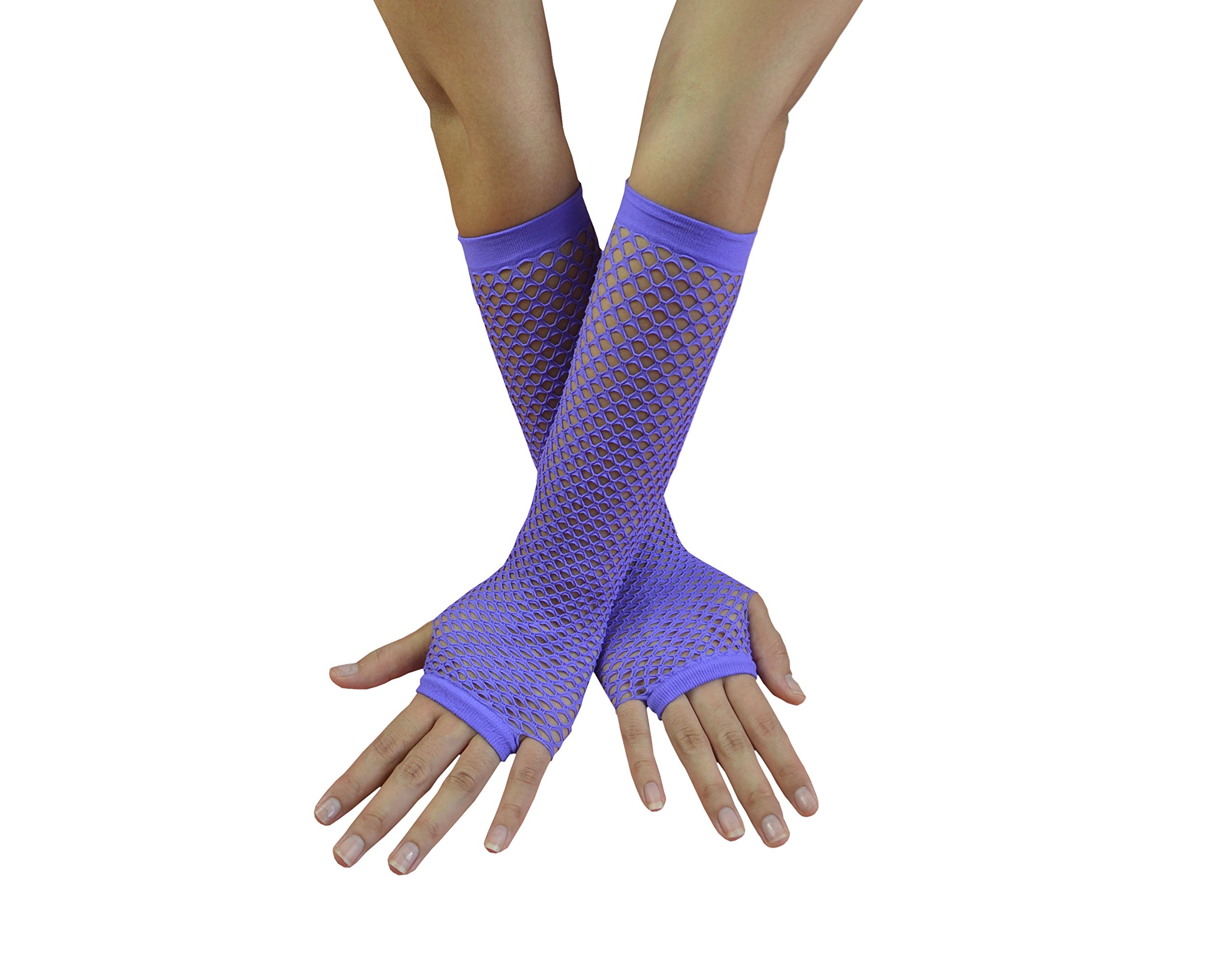 2 Pairs Women's Fishnet Long Gloves Night Club Party Mittens - Purple