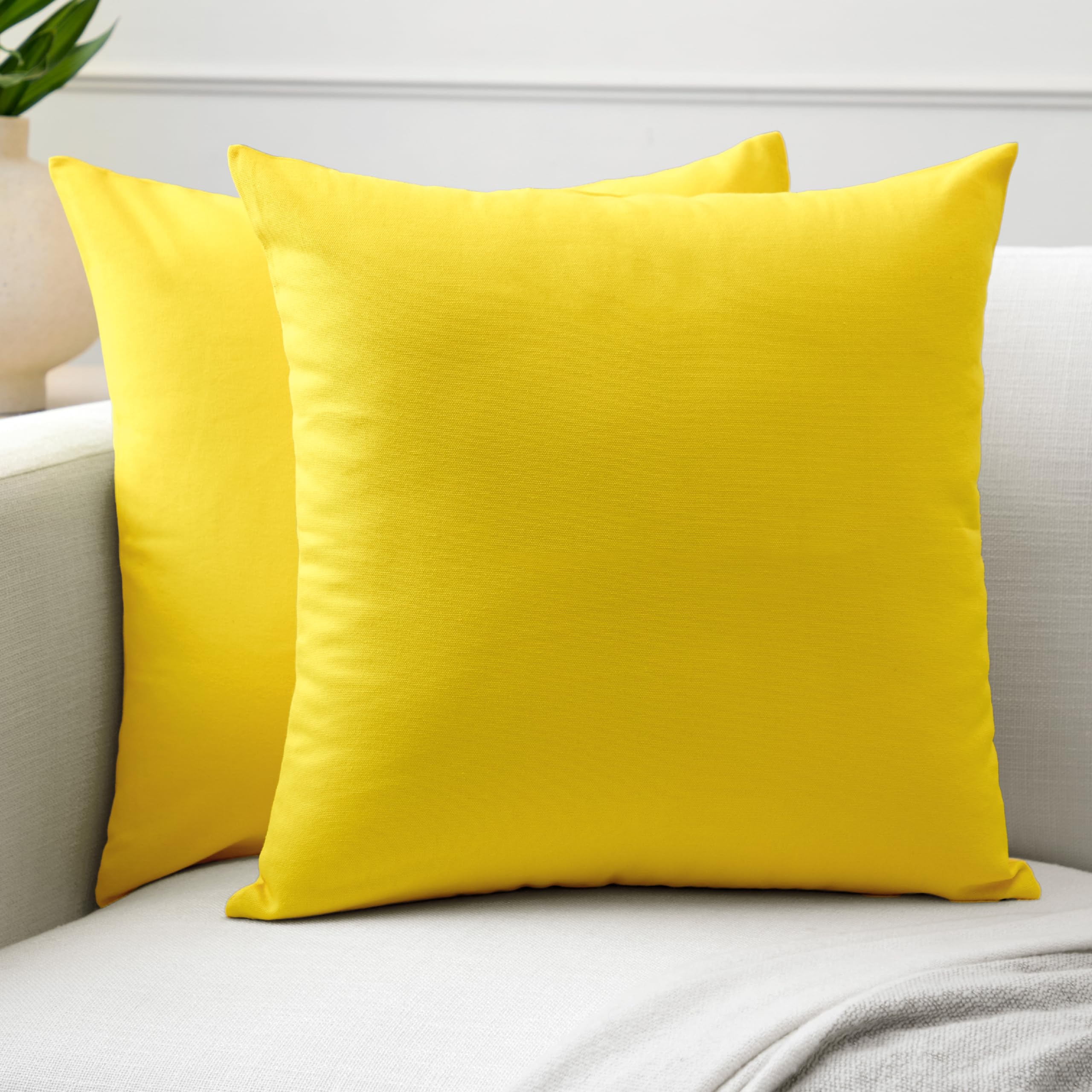 Encasa XO Cotton Throw Pillow Covers Set of 2 I 16x16 in (40x40 cm) - Sunbeam Yellow I No Insert I Plain Square Pillowcases I Machine Washable | Indoor Use Only