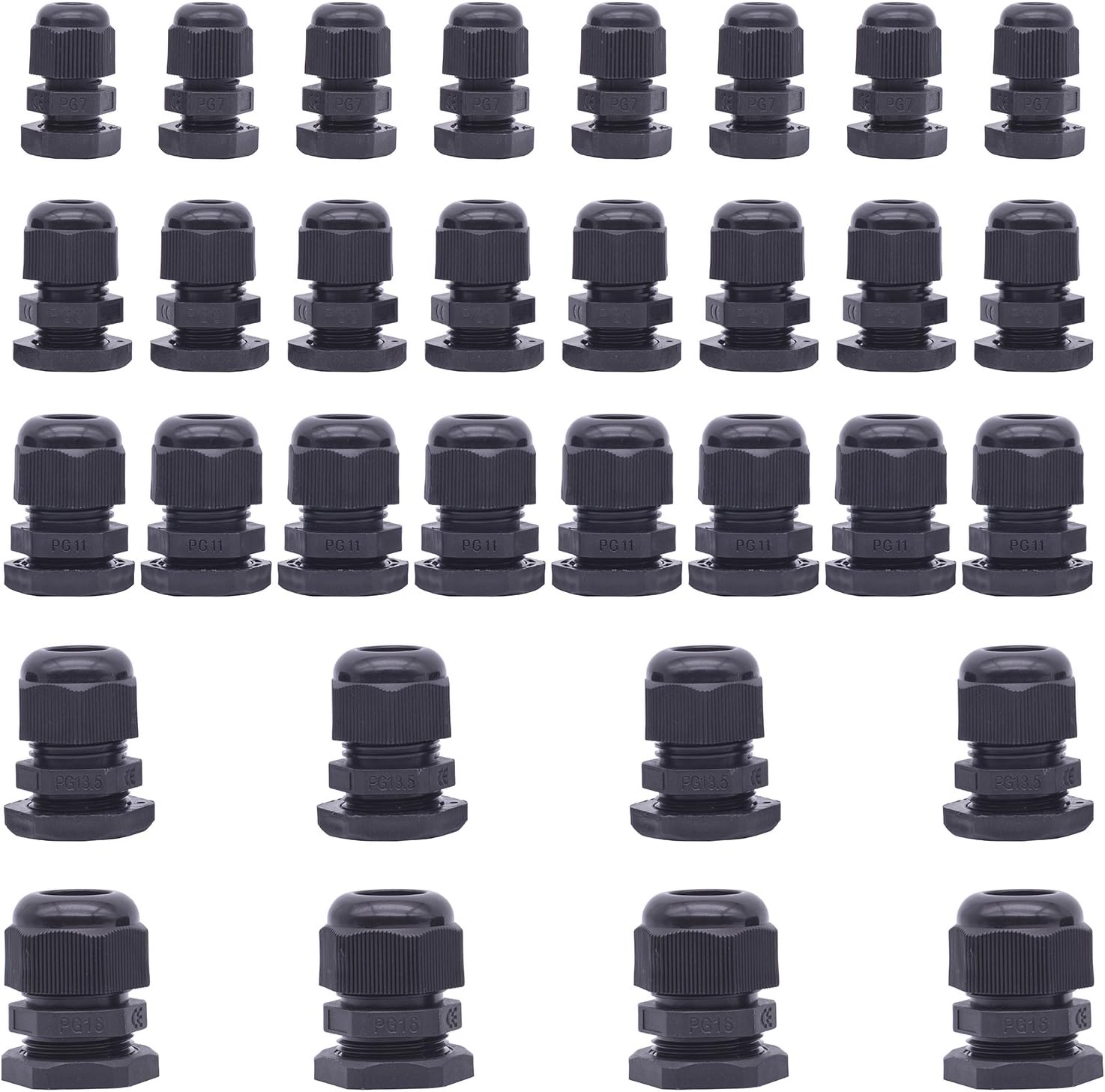 32 Pcs Cable Glands,Plastic Waterproof Cable Connectors,Adjustable 3.5-13mm Cable Gland Joints,PG7, PG9, PG11, PG13.5, PG16 by Jetovo