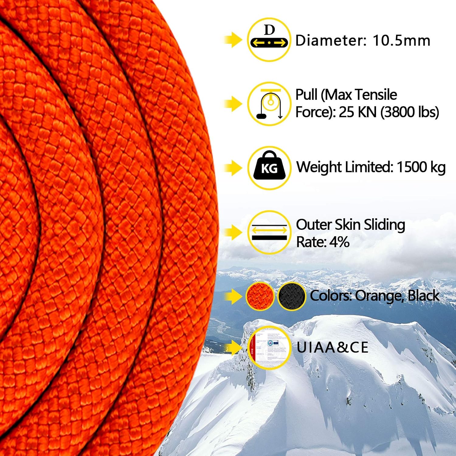 AOLEBA Strong Static Rock Climbing Rope, Tree Climbing Camping Rescue Rope for Outdoor Survival, Hiking, Mountaineering, 10.5mm Diameter, 32 ft (10m) : Sports & Outdoors