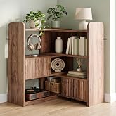 DurayLoly Expandable Bookshelf, Small Corner Bookcase, Brown | Low Ladder Book Shelf, 2 Storage Cabinets, 4 Tier for Small Space, Living Room, Bedroom