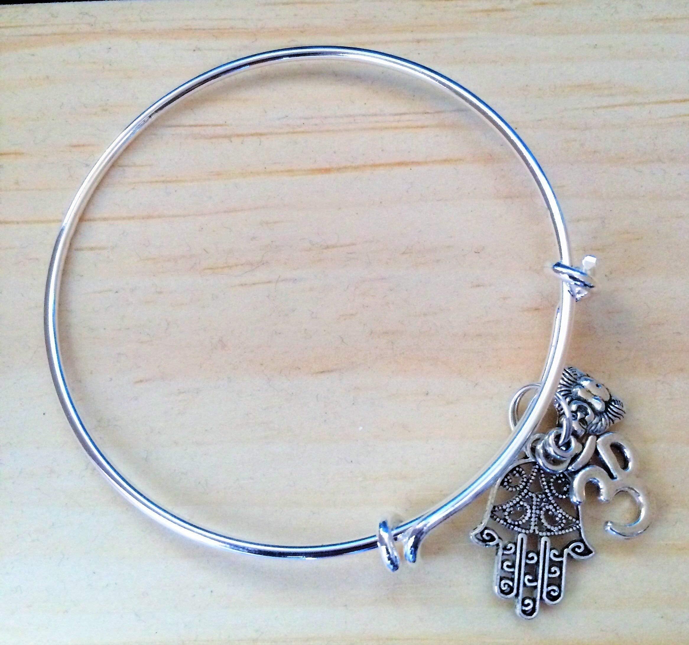 Ohm Buddha & Hamsa Hand Charm Bangle