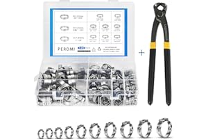 PEROMI 120pcs Single Ear Hose Clamp with Ear Clamps Pincer, 10 Size 6-28.6mm 304 Stianless Steel Cinch Clamp Rings Assortment Kit for PEX Tube Fitting Connections